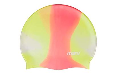 Maru Multi-Coloured Silicone Swim hat, Unisex, One Size Fits Most, Yellow/Red