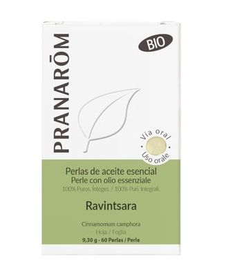 PRANARÔM - Perlas de Ravintsara Bio - Cápsulas Predosificadas con Aceite Esencial - Confort Respiratorio y Defensas Naturales - 100% Puras y Naturales - HECT - 60 Perlas