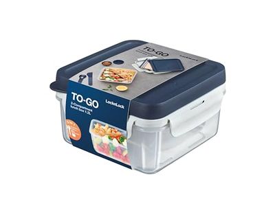 LocknLock To Go Lunch Box with Sandwich Insert, Topping Tray, Cutlery & Sauce Cup, 1.2 L, 100% Airtight and Waterproof Storage Container, Dishwasher and Microwave Safe, BPA-Free