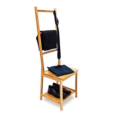 Relaxdays Galão de noite bambu, cadeira valet, cabide roupa de quarto, 2 bordas, 133x40x42 cm, cabide de madeira, castanho, 42 x 40x133 cm