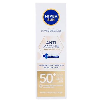 NIVEA SUN Luminous630 FP 50+ ansiktsfläckkräm 40 ml tub, 50+ ansiktskräm för jämn och glödande färg, hyaluronsyra och E-vitamin ansiktskräm för daglig användning
