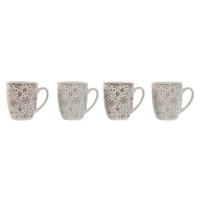 MUG SET 4 PORCELANA 12X9X10,5 340ML FLORES BEIGE