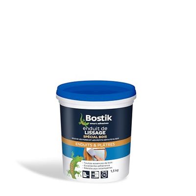 Bostik Enduit de Lissage en Pâte, Prêt à l'Emploi, Application Facile, Usage Intérieur, Pot de 1.5kg, Blanc