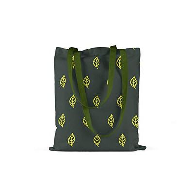 Bonamaison Printed Tote Bag, Reusable Grocery Bag, Shopping Bag, Machine Washable, Foldable, Canvas Cloth Bag with Green Handles, Size: 34x40 Cm