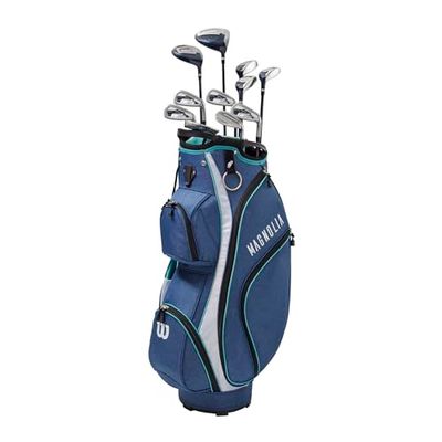 Wilson Set di Mazze da Golf Magnolia, Inclusa Sacca da Golf, Driver, Fairway 5, Ibrido 4, 5, 6, Ferri 7, 8, 9, PW, SW, Putter, Copri Mazze, Donna, Per Destrorsi, Navy