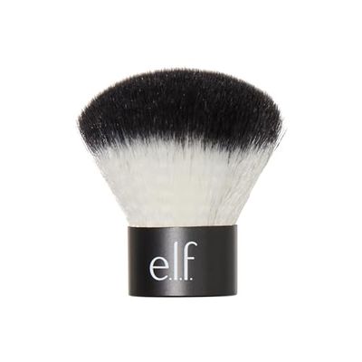 e.l.f., Kabuki - Cepillo facial, pelo sintético, versátil, compacto, aplica bronceador, polvo o iluminador, suave, absorbente, producto húmedo o seco, compacto, tamaño de viaje, 0.6 onzas
