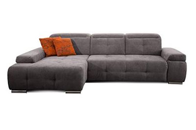 CAVADORE Mistrel Grand Canapé D’Angle avec Méridienne XL À Gauche, Design Moderne, avec Têtières Réglables, Suspension À Ressorts Nosag, 273 x 77 x 173 cm, Kati, Gris (Fango)