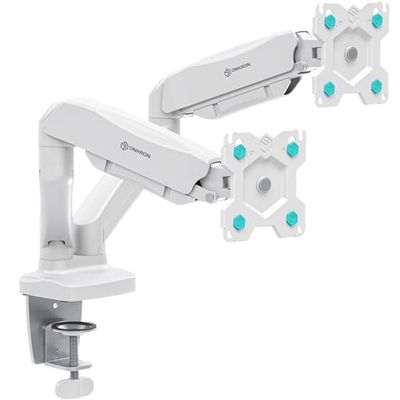 ONKRON Soporte Doble Monitor de 13 a 32 Pulgadas - Brazo Monitor con Peso de hasta 8 kg x2 - Soporte Pantalla Ordenador con MAX VESA 100x100 mm/Brazo 2 Monitores Inclinable y Giratorio G160-W Blanco