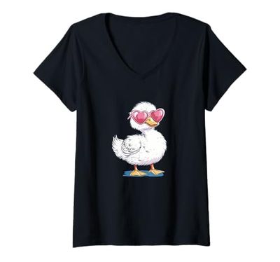 Womens Pretty Duck Costume for Love Sunglasses and Ducks Lovers V-Neck T-Shirt