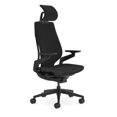 Steelcase Gesture, chaise de bureau ergonomique avec accotoirs à 360°, soutien lombaire 3D Live Back et têtière réglable Black/Onyx