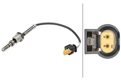 HELLA Sensor 6PT 358 181-511, temperatura del gas de escape, 2 pines, atornillado, cable: 160 mm, con clips de fijación en el cable