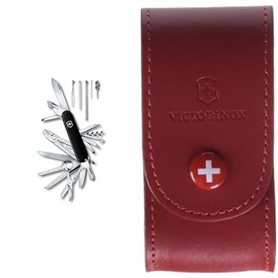 Victorinox, Swiss Champ, coltellino svizzero (33 funzioni, pinza combinata, forbici, lente di ingrandimento) colore nero &, V4.0521.1 Unisex – Adulto, Rosso, S