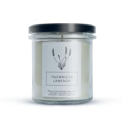 Hagi Mysterious Lavender Sojakaars, Lavendel Geurkaarsen in een Glas, Geurkaars, Bloemengeur, Lavendelolie, Bergamotolie, Vegan, Ecologische Sojawas, 230 g, Brandduur ca. 75 h
