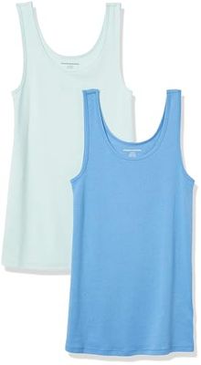 Amazon Essentials Women's Tanktop met slanke pasvorm, Pack of 2, Aquablauw/Frans blauw, S