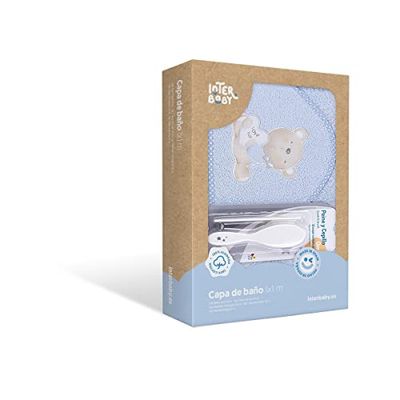 Interbaby P1177-01 Ręcznik kąpielowy z kapturem dla niemowląt LOVE YOU niebieski z grzebieniem i szczotką, niebieski