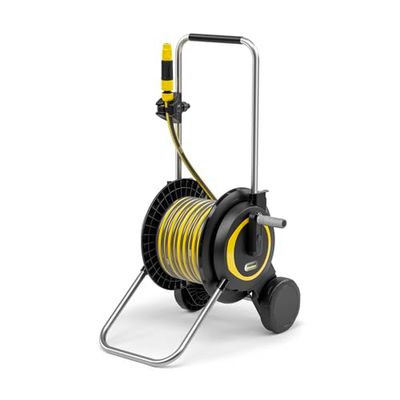 Kärcher Dévidoir HT 3.20 Compact et Mobile avec Pied Extra Large, poignée réglable en Hauteur, Support de seringue, Tuyau Kärcher de 20 m et Accessoires d'irrigation, Noir