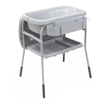 Cuddle & Bubble baignoire à langer ergonomique avec un matelas et un réducteur souple, hauteur réglable, fermeture compacte, rangement pour les parents, max. 11 kg, Grey Melange, gris