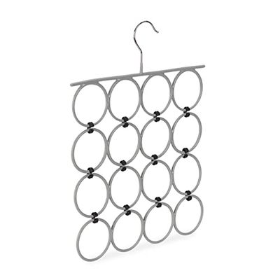 Relaxdays Support écharpes, cintres Pliables pour écharpes, Mouchoirs, 16 Anneaux, Peu encombrant pour armoires, Gris