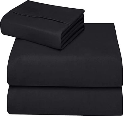ComfyWell Drap-Housse Simple avec Poches Profondes de 35 cm - Literie en Microfibre brossée Douce - Noir - Simple (90 x 190 cm), Noir