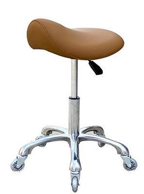 FRNIAMC Professionele zadelkruk met ergonomische zwenkwielen, draaibaar, in hoogte verstelbaar, voor kliniek, tandarts, schoonheidssalon, tatoeage, kantoor (camel)