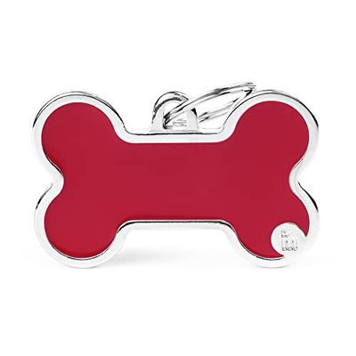 MyFamily Medaglietta per Cane Made in Italy, Osso XL Rosso, Targhetta Cane, Smaltata a Mano in Metallo, Collezione Basic Handmade, 48x31 mm