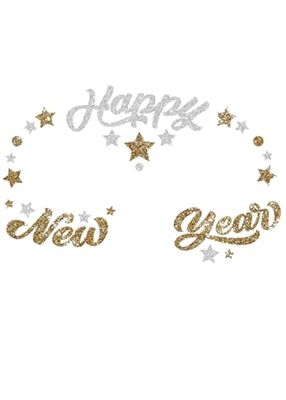 FIESTAS GUIRCA | Stickers voor het gezicht Happy New Year – make-up en feestaccessoires – ideaal voor Kerstmis, Nieuwjaar, carnaval en kostuumfeestjes – voor kinderen en volwassenen – goud en zilver