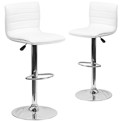 Flash móveis ajustável banco de bar vinil com base de crómio, aço vinil, branco, 2 unidades