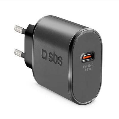 SBS Alimentatore USB-C 15W, Ricarica Rapida, Adaptive Fast Charge (AFC), Compatto, Caricatore per iPhone, iPad, Airpods, Samsung, Pixel, Tablet, Smartphone, Nero