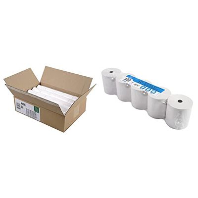 Exacompta - Réf. 40339E - Carton de 50 bobines pour tickets de carte bancaire 57x40mm & Réf. 43706E - Lot de 5 bobines pour tickets de caisse 80x80 mm - 1 pli thermique 55g/m2 sans BPA. - Métrage: 72m