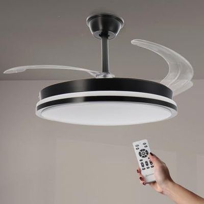 M Ledme Black Count Led-plafondventilator met afstandsbediening, DC-motor, 6 snelheden, stil, intrekbare vleugels, zomer-/winterfunctie, timer, CCT