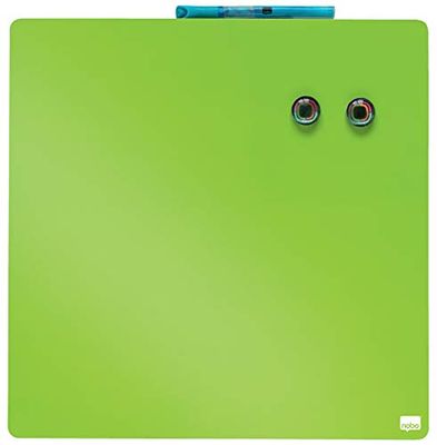 Rexel Nobo Mini Lavagna Magnetica Quadrata Montabile su Parete, Frigorifero, per Casa, Ufficio, Pennarello,Magneti e Kit di Montaggio Inclusi, Cancellabile a Secco, Senza Cornice, 360 x 360 mm, Verde