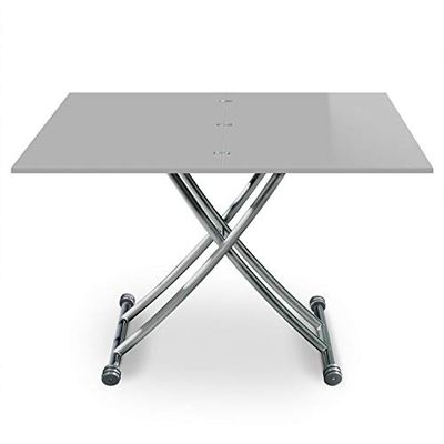 Menzzo Carreira B2219S - Mesa de centro, contemporânea, dobrável, de madeira e aço inoxidável, 57/100 x 100/114,2 x 39/76,3 cm, cinzento lacado