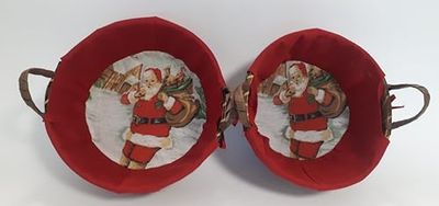 Comarco Sa Set 2 cestini rotondi vimini e stoffa stampa babbo Natale 23x9cm / 25x9cm