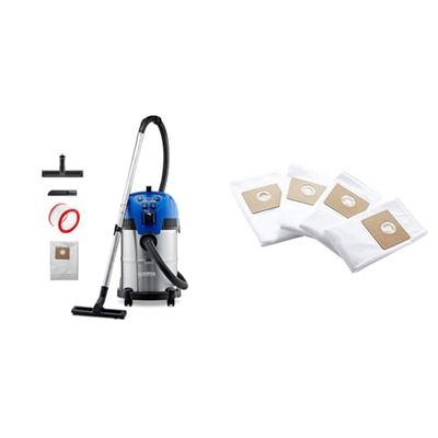 Nilfisk Multi II 30 T Drum vacuum 30L 1400W Black, Blue, Silver - Nilfisk Multi II 30T, 1400W, 292W, 1A, 220-240, 50/60 & Nilfisk 107417195 fleece-filtersäck för Multi II dammsugare, 22L/30L (4 styck)