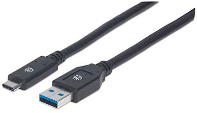 Manhattan USB-C to USB-A Cable, 3m, Male to Male, 5 Gbps (USB 3.2 Gen1 aka USB 3.0), 3A (fast charging), SuperSpeed USB, Black, Lifetime Warranty, Polybag