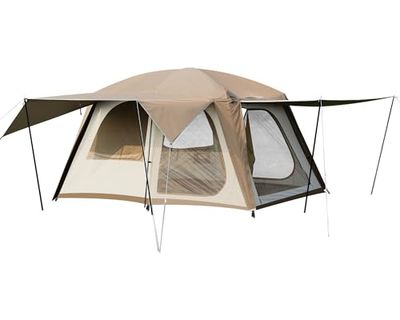 Vidalido Campingtent voor 4-6 personen/8-10 personen met 3-deurs en 2 kamers, grote gezinscabinetenten, dubbellaagse waterdichte draagbare glampingtent, grote tenten voor buiten, kamperen, wandelen en