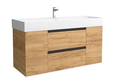 Cygnus Bath Mueble de Baño BEQUIA Plus Metal 120cm Roble | Lavabo Veneto Porcelana Centrado 1P