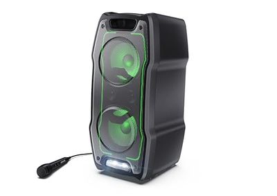 SHARP PS-931 Party Speaker, microfono, TWS, Bluetooth, 2 x USB, 2 puertos 6,3 mm para microfono y guitarra, luces multicolor, 180W p. maxima, bateria litio integrada con hasta 13 horas de reproduccion