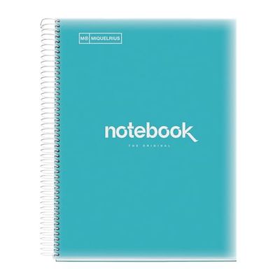 Miquelrius - Cuaderno A4 Notebook Emotions, 160 Hojas 90 g/m², Cuadrícula 5 x 5 mm, 8 Franjas de Colores, Espiral Microperforado, Tapa Polipropileno, 4 Taladros, Color Azul Cielo