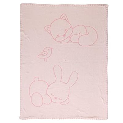 Nattou Manta de punto de algodón Conejo Pomme, Reversible, 100 x 75 cm, Alice y Pomme, Rosa/blanco