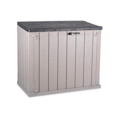 Avilia Coffre de rangement multifonction d'extérieur – Coffre à outils et poubelle, en plastique résistant, 842L, 129,5 x 74,5 x 111 cm, gris