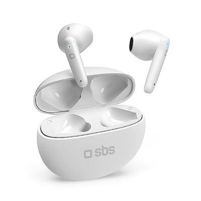 SBS Twin Pure Drops, Auriculares con cancelación de Ruido Ambiental con micrófono, verdaderamente inalámbricos, Carga rápida, Ajuste cómodo Durante Todo el día, Color Blanco
