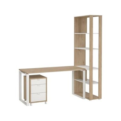 Dmora Severine Desk, Multipurpose Writing Desk, Office Table for PC Holder, Worktop, 184 x 80 x H 205 cm, Oak and White