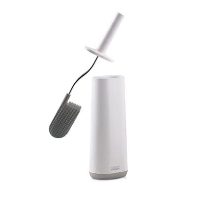 Joseph Joseph Flex - Piaçaba em silicone higiénico, escova de banho com cabo resistente, ananás flexível, com sistema anti-gotejamento, anti-bloqueio, limpeza profunda - branco/cinzento, médio