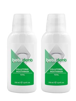 Betadent KIT 2 COLLUTORIO TOTAL Azione totale contro placca, tartaro, carie, alito cattivo, infiammazione gengivale. Ingredienti naturali, massima efficacia, alito fresco. 2X250 ml