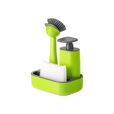 Avilia Set de Cuisine Vert avec Porte-éponge, Distributeur de Savon pour Les Assiettes et Brosse - Idéal pour Organiser et Commander Votre évier - Fabriqué en matériaux durables et durables