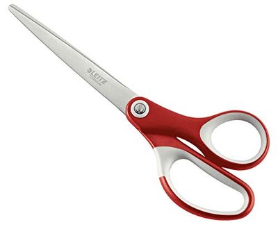 Leitz Titanium Scissors, Right or Left Handed (Ambidextrous), 180 mm, Office Stationary, Ergonomic Handle, Red