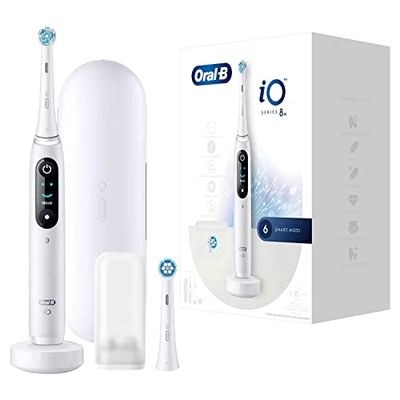 Oral-B iO Series 8 - Cepillo de dientes eléctrico, 2 cabezales de cepillo, 6 modos de cepillado para el cuidado dental, regalo de San Valentín para él o ella, pantalla y estuche de viaje, diseñado por