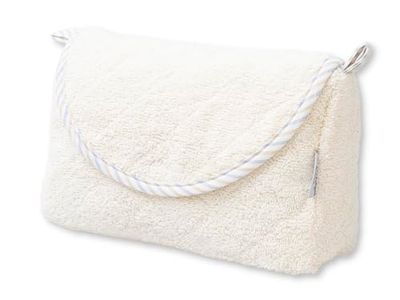 Filet - Bolso de Mano con Solapa y Cremallera, de Esponja de algodón, Interior Impermeable, Dimensiones 21 x 13 x 7 cm, Fabricado en Italia, Color Marfil, Beige, Neceser de Esponja Acolchada Marfil