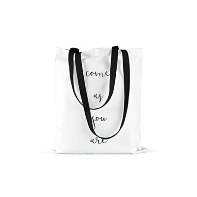 Bonamaison Printed Tote Bag, Reusable Grocery Bag, Shopping Bag, Machine Washable, Foldable, Canvas Cloth Bag with Black Handles, Size: 48x55 Cm